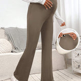 Pantalones Acampanados De Color Solido Para Maternidad Con Cintura Ajustable