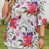 EMERY ROSE Plus Size Women's Summer Holiday Floral Print T-Shirt Mother's Day