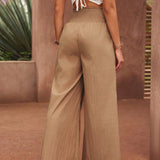 VCAY Pantalon largo holgado de cintura alta con encajes