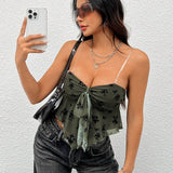 PETITE Top Sin Tirantes Del Estilo Boho De Verano Con Diseno Floral, Nudo Frontal