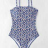 Swim Vcay Traje de bano de una sola pieza de tirantes finos y espalda descubierta para mujer con estampado floral para la playa de verano