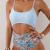 Swim Traje de bano de una pieza para mujer con corte de cintura y estampado floral para la playa en verano