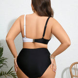 Swim Curve Traje de bano de talla grande de verano de moda para mujeres con diseno cruzado en colores contrastantes