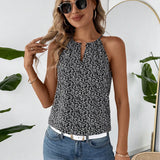 LUNE Blusa Sin Mangas De Verano Para Mujer Con Cuello Halter Y Estampado En Blanco Y Negro De Plantas