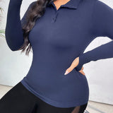 Daily&Casual Sudadera Deportiva De Manga Larga Con Cuello De Polo Para Mujer De Talla Grande