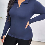 Daily&Casual Sudadera Deportiva De Manga Larga Con Cuello De Polo Para Mujer De Talla Grande