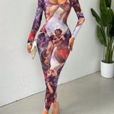 Slayr Conjunto de 2 piezas para mujeres con manga larga impresa y pantalones largos de moda