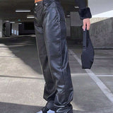 Pantalones de pierna recta con bolsillos inclinados a la moda y frescos para salidas