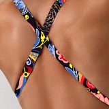 Swim Monokini estampado floral de verano con cuello en V profundo y cuello halter para mujeres