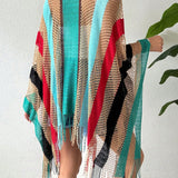 VCAY Cardigan con flecos de verano para mujer con estampado de rayas coloridas y elegantes