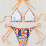 Swim Conjunto de bikini de tirantes impresos de frutas para mujeres de playa de verano para vacaciones