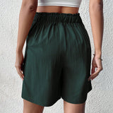 Essnce Shorts texturizados de verano con botones abotonados y pliegues casuales para un look versatil
