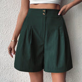 Essnce Shorts texturizados de verano con botones abotonados y pliegues casuales para un look versatil