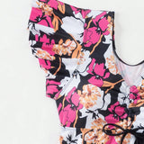 Swim Lushore Summer Beach Top Con Estampado Floral Y Pantalones Cortos De Bano De Color Liso Con Mangas Con Volantes Para Mujer