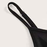 Slayr Conjunto de dos piezas ajustado de color negro casual para Primavera/Verano con top de tirantes finos y pantalones acampanados
