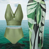 Swim Oasis Conjunto de bikini de talla grande para verano en playa con sujetador con escote en V y bikini inferior y falda cubierta