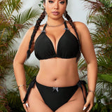 Swim Chicsea Juego de bikini de talla grande para verano en la playa con decoracion de lazo mariposa y diseno de cuello halter