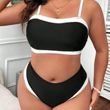 Swim Curve Conjunto de traje de bano de talla grande para mujer con bloque de color para la playa de verano para vacaciones