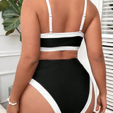 Swim Curve Conjunto de traje de bano de talla grande para mujer con bloque de color para la playa de verano para vacaciones