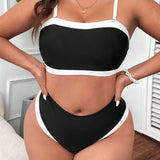 Swim Curve Conjunto de traje de bano de talla grande para mujer con bloque de color para la playa de verano para vacaciones