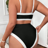 Swim Curve Conjunto de traje de bano de talla grande para mujer con bloque de color para la playa de verano para vacaciones