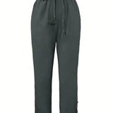 Pantalones conicos informales con cintura con cordon, boton decorativo, bolsillos inclinados y ajustados
