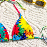 VCAY Top de bikini halter con estampado floral para mujer, ideal para verano y vacaciones en la playa