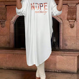 Essnce Plus Size Loose Fit Oversized Long T-Shirt With Letter Print