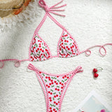 Swim Mod Traje de bano separado de bikini de triangulo Halter con copas de cereza estampadas para playa de verano
