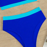 Swim Vcay Parte superior de tankini asimetrica con recortes de moda de mujer para verano en la playa y fondo de bano de bloque de color