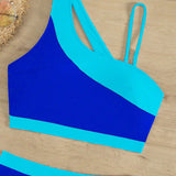 Swim Vcay Parte superior de tankini asimetrica con recortes de moda de mujer para verano en la playa y fondo de bano de bloque de color