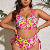 Swim Vcay Traje de bano de bikini estampado floral de estilo halter para mujeres de talla grande para vacaciones