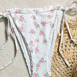 Swim Vcay Conjunto de bikini de dos piezas para mujer con estampado floral diminuto y correa de cuello estilo halter para vacaciones de verano en la playa