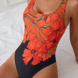 Swim Lushore Traje de bano de una sola pieza con estampado floral contrastante para playa de verano