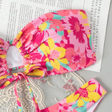 Conjunto de bikini sin tirantes con estampado floral de playa de verano con corbata y traje de bano separado