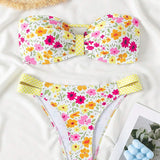 Swim Mod Conjunto de bikini bandeau estampado floral para mujeres con parte inferior separada para vacaciones