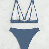 Conjunto de tankini acolchado y sin cables con escote en V y bikini separado para nadar en la playa en verano