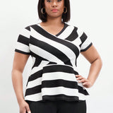 NEW  BIZwear Plus Size Women's Summer Striped & Floral V-Neck Short Sleeve Casual T-Shirt