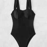 Swim Vcay Traje de bano de una pieza para mujer unicolor con huecos y sin espalda (version con soporte de acero)