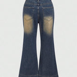 ROMWE Grunge Punk Jeans acampanados vintage para mujeres con efecto gastado y dobladillo deshilachado