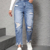 PETITE Jeans de mujer con forma de cono caído con dee rasgado y bolsillo