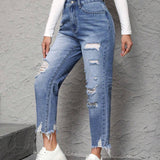 PETITE Jeans de mujer con forma de cono caído con dee rasgado y bolsillo