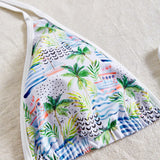 Swim Vcay Conjunto de bikini de talla grande para playa de verano con sujetador con correa para el cuello y fondo de bikini con estampado al azar