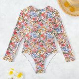 Swim SPRTY Traje de bano de una pieza de manga larga para mujer con estampado floral de moda para la playa de verano, impresion aleatoria