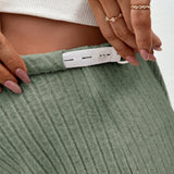 Pantalones elasticos de maternidad con borde de volantes, cintura con lazo, tira de pozo, simple y versatil