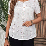 Camisa de mujer con bordado quemado y cuello redondo para blusas de mujer en verano