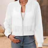 LUNE Mujer chaqueta de beisbol casual blanca con cremallera delantera y manga larga