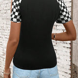 LUNE Camiseta de mujer ajustada con estampado de leopardo, mangas cortas, hombros huecos y cuello redondo