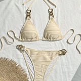 Conjunto de bikini de Halter con detalle de cadena de playa de verano y traje de bano separado