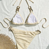 Conjunto de bikini de Halter con detalle de cadena de playa de verano y traje de bano separado